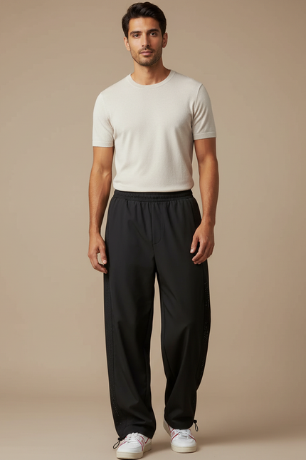 Pantalon Parachute Noir Ample Décontracté Homme Maille - Polyester