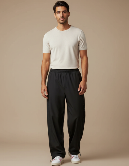 Pantalon Parachute Noir Ample Décontracté Homme Maille - Polyester