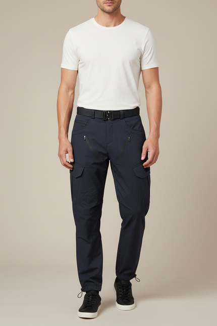 Pantalon Parachute Bleu Marine Cargo Multipoches Homme - Polyester