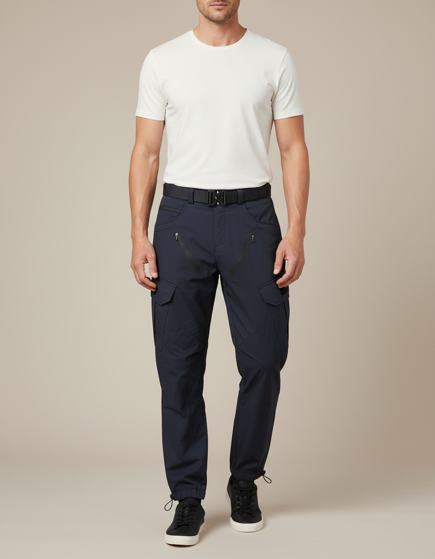 Pantalon Parachute Bleu Marine Cargo Multipoches Homme - Polyester