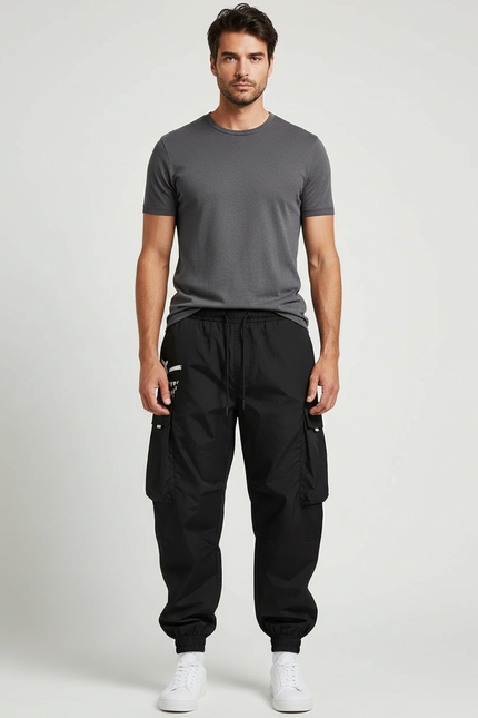 Pantalon Parachute Homme Noir Cargo - Polyester
