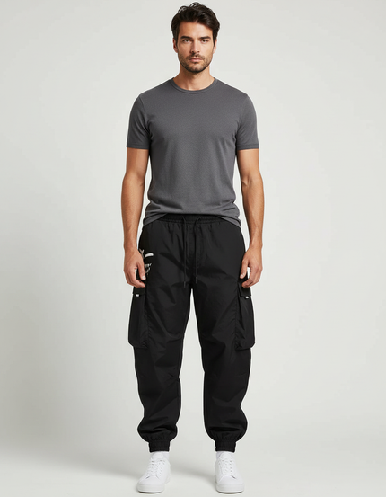 Pantalon Parachute Homme Noir Cargo - Polyester