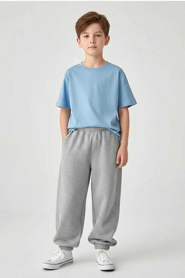 Pantalon Parachute Gris Ample Garçon Molleton Confortable