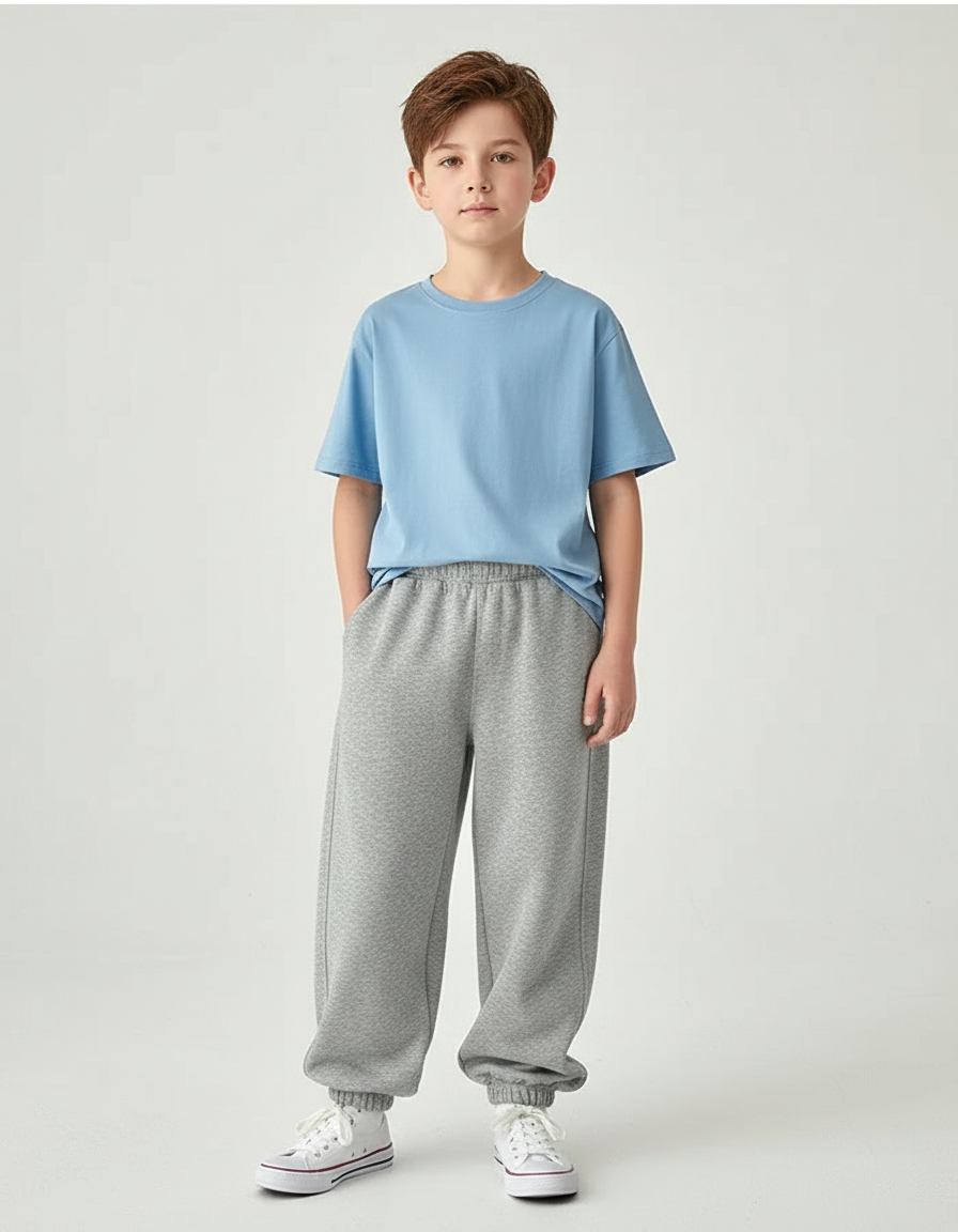 Pantalon Parachute Gris Ample Garçon Molleton Confortable