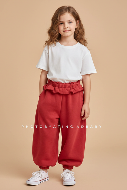 Pantalon Parachute Rouge Ample Molleton Enfant