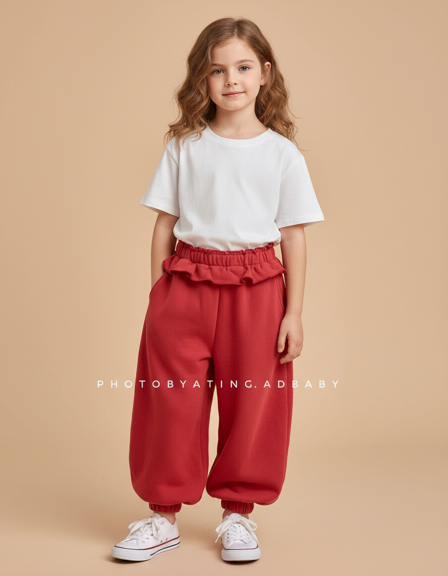 Pantalon Parachute Rouge Ample Molleton Enfant