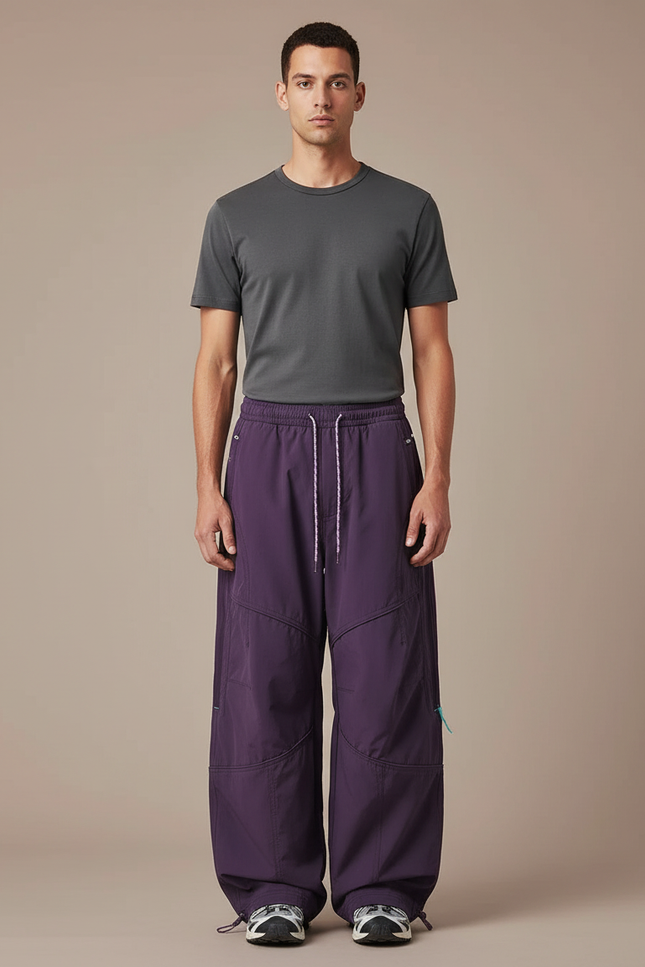 Pantalon Parachute Homme Baggy Nylon - Violet Polyester