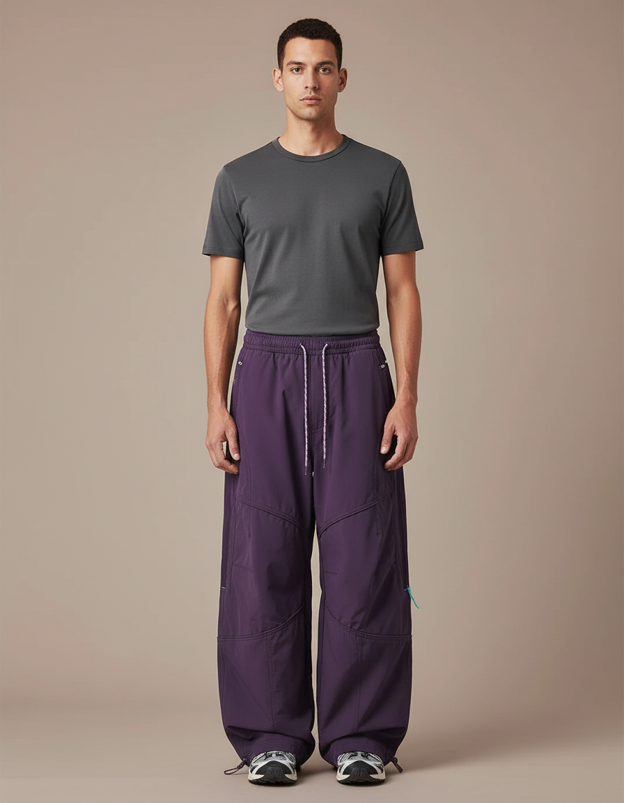 Pantalon Parachute Homme Baggy Nylon - Violet Polyester