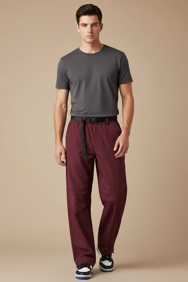 Pantalon Parachute Bordeaux Ample Sportif Décontracté Homme - Polyester