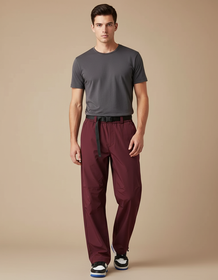 Pantalon Parachute Bordeaux Ample Sportif Décontracté Homme - Polyester