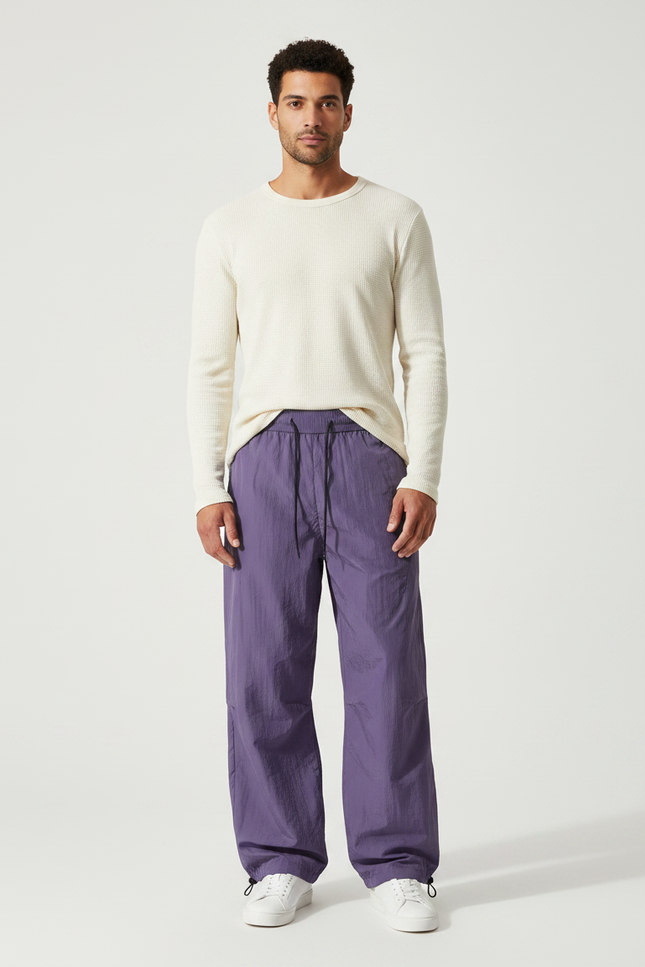 Pantalon Parachute Violet Ample Nylon Léger Homme - Polyester