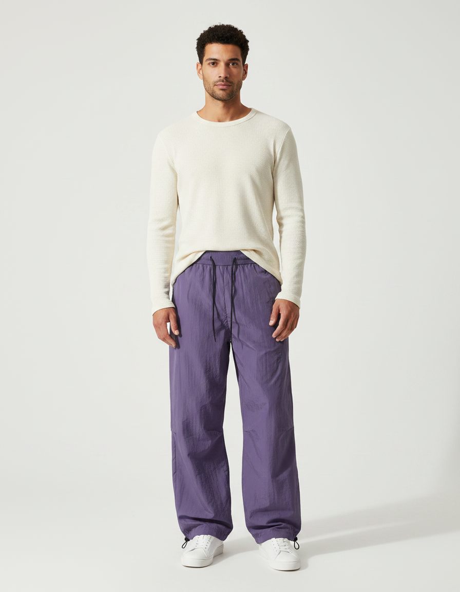 Pantalon Parachute Violet Ample Nylon Léger Homme - Polyester