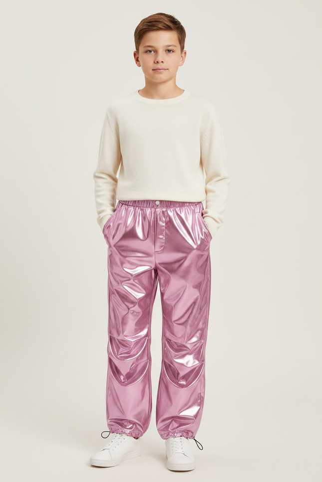 Pantalon Parachute Métallique Rose Ample Enfant - Polyester
