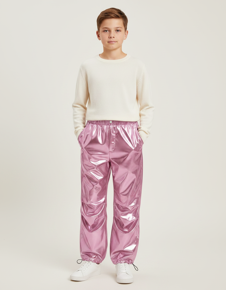 Pantalon Parachute Métallique Rose Ample Enfant - Polyester