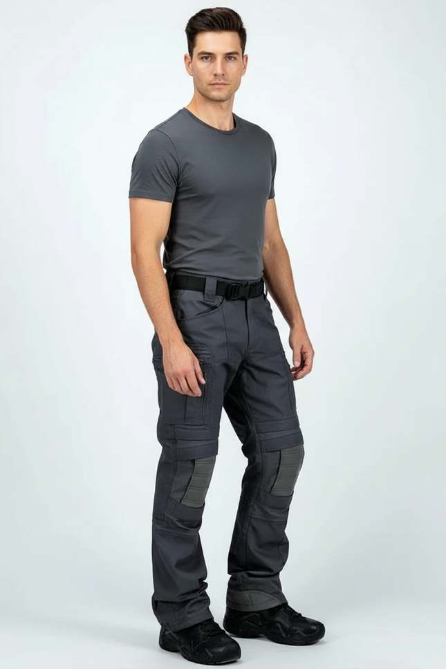 Pantalon Parachute Gris Tactique Cargo Multi-Poches Homme - Polyester