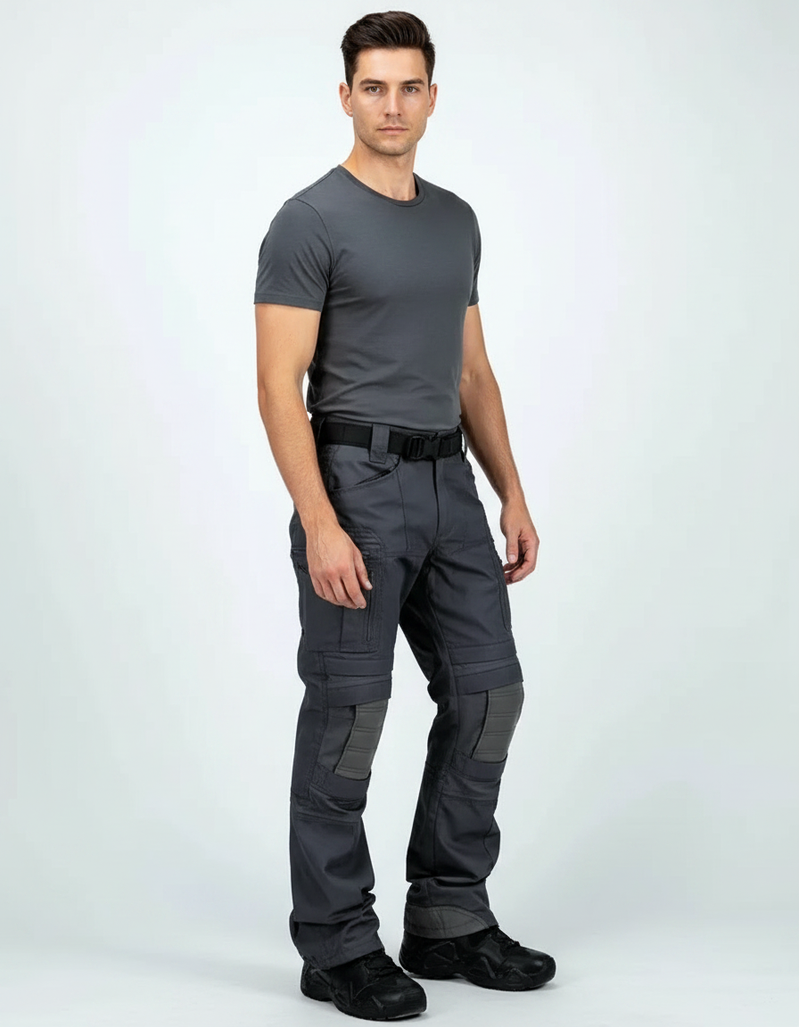 Pantalon Parachute Gris Tactique Cargo Multi-Poches Homme - Polyester