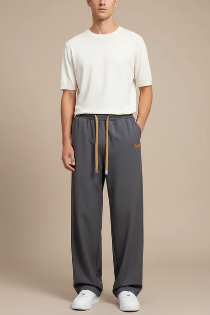 Pantalon Parachute Gris Large Cordon Décontracté Homme - Polyester
