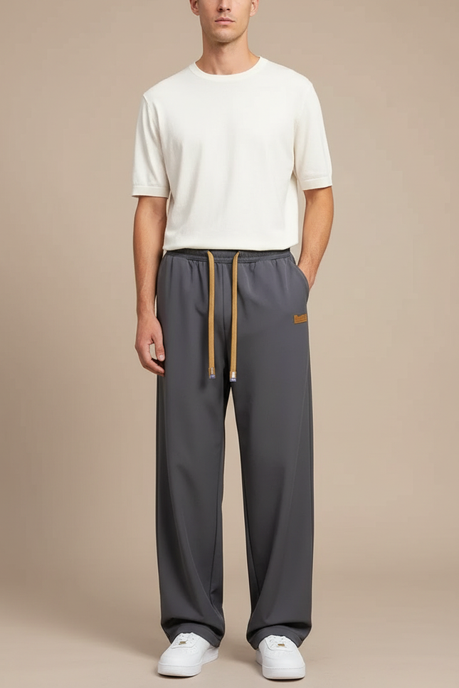 Pantalon Parachute Gris Large Cordon Décontracté Homme - Polyester