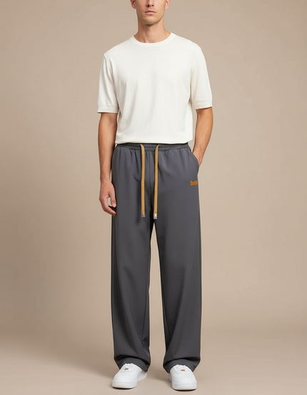 Pantalon Parachute Gris Large Cordon Décontracté Homme - Polyester