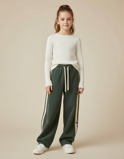 Pantalon Parachute Vert Ample Rayures Blanches - Molleton