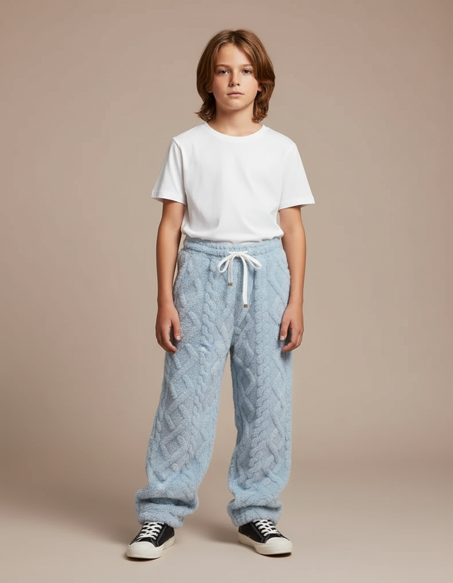 Pantalon Parachute Bleu Ciel Tricoté Ample Garçon Confortable - Maille