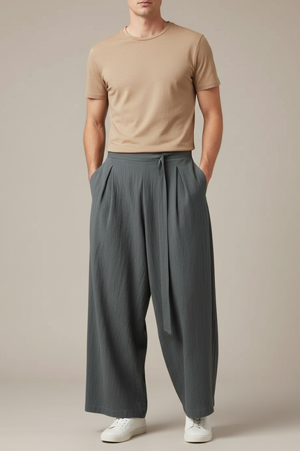 Pantalon Parachute Kaki Ample Coton Fluide Homme