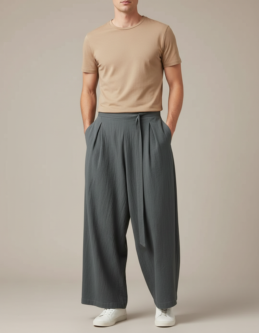 Pantalon Parachute Kaki Ample Coton Fluide Homme