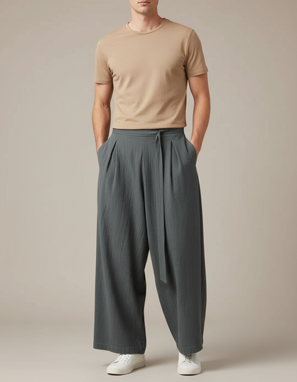 Pantalon Parachute Kaki Ample Coton Fluide Homme