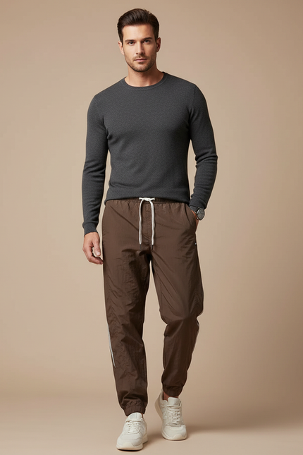 Pantalon Parachute Marron Ample Sport Homme Léger - Polyester