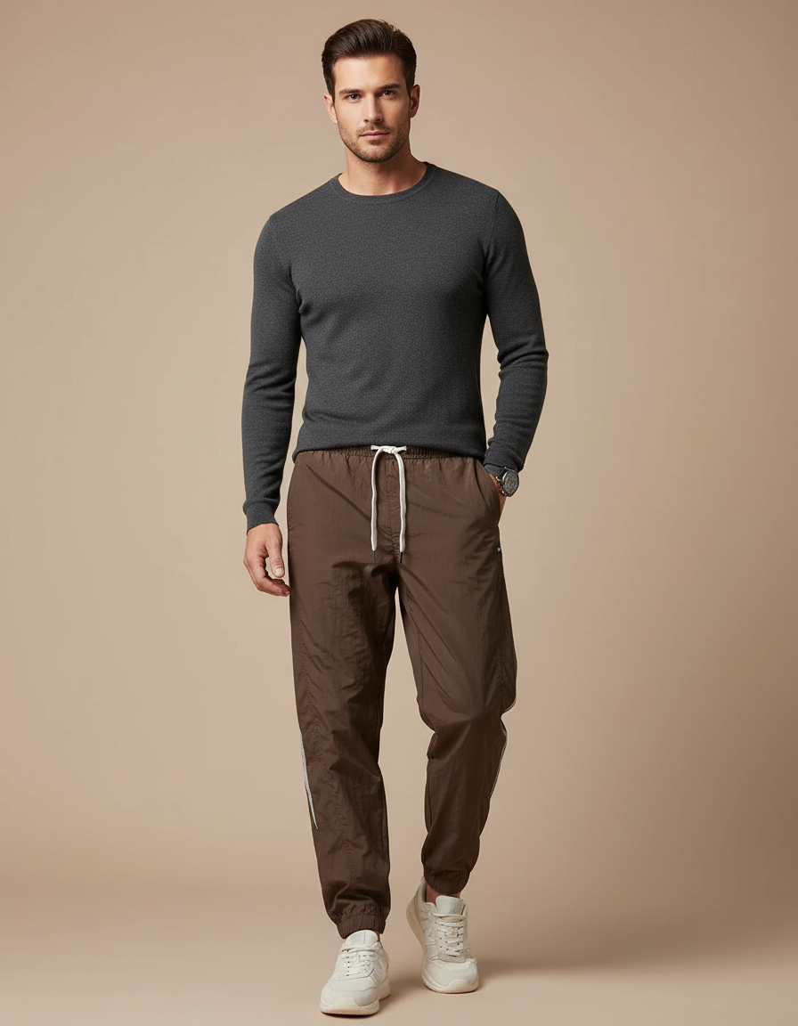 Pantalon Parachute Marron Ample Sport Homme Léger - Polyester