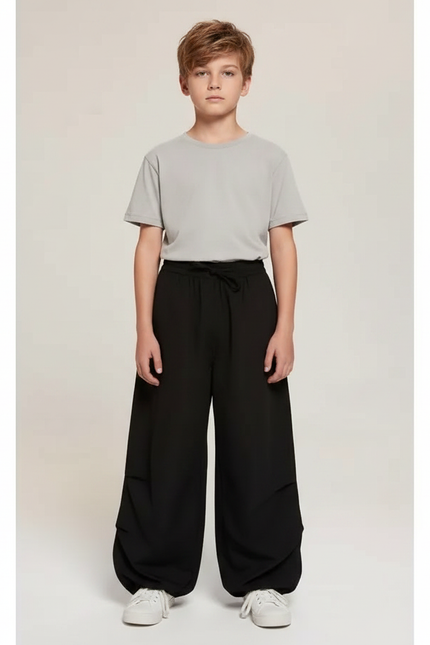 Pantalon Parachute Noir Ample Enfant Cordon Confort - Polyester