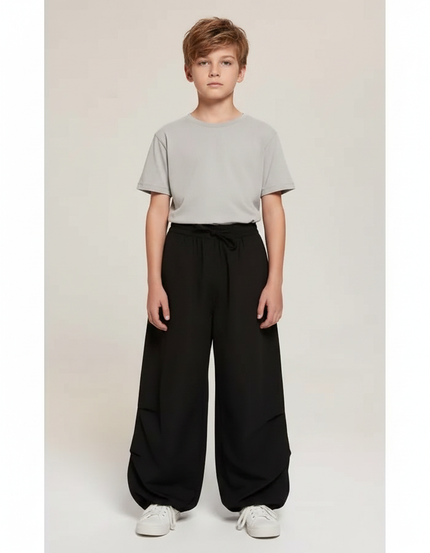 Pantalon Parachute Noir Ample Enfant Cordon Confort - Polyester