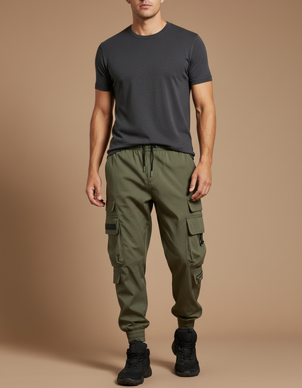 Pantalon Parachute Kaki Cargo Cordon Jogger Homme - Polyester