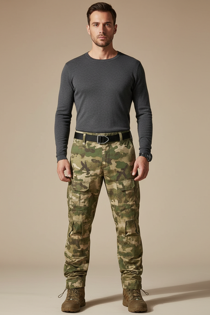 Pantalon Parachute Camouflage Cargo Militaire Multipoches Homme - Multicolore Toile