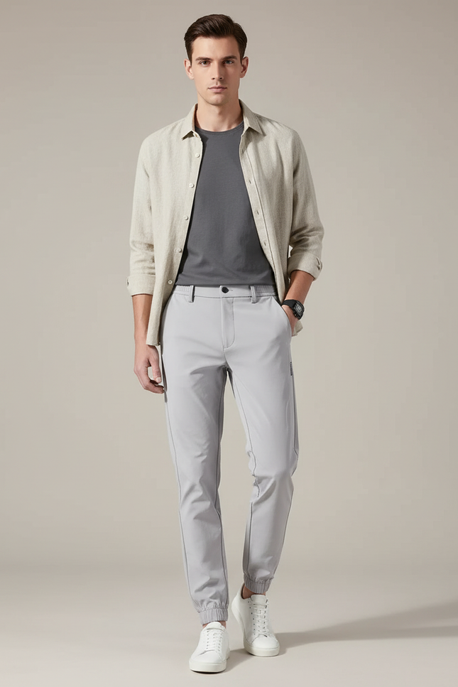 Pantalon Parachute Gris Clair Droit Nylon Homme Élastique - Polyester