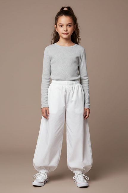 Pantalon Parachute Blanc Ample Coton Enfant