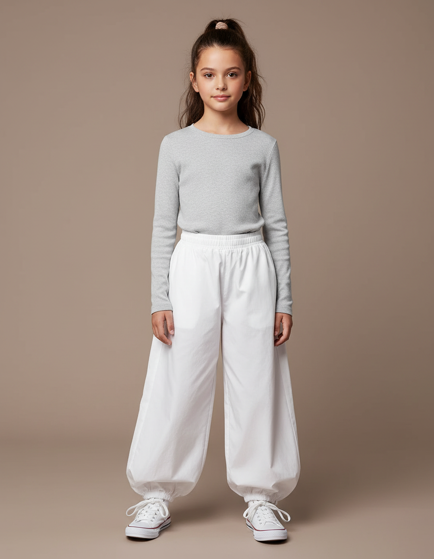 Pantalon Parachute Blanc Ample Coton Enfant