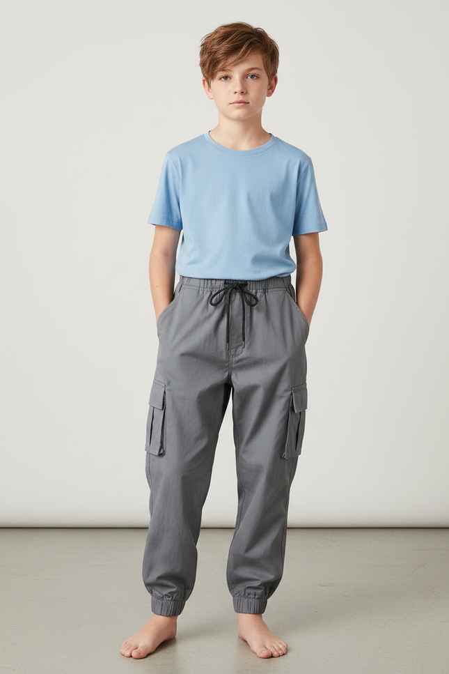 Pantalon Parachute Gris Cargo Ample Coton Garçon - Toile
