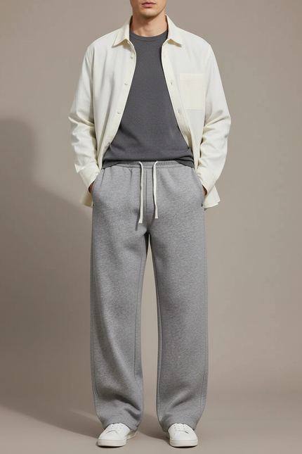 Pantalon Parachute Gris Ample Molleton Décontracté Cordon Homme