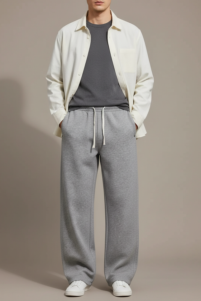 Pantalon Parachute Gris Ample Molleton Décontracté Cordon Homme
