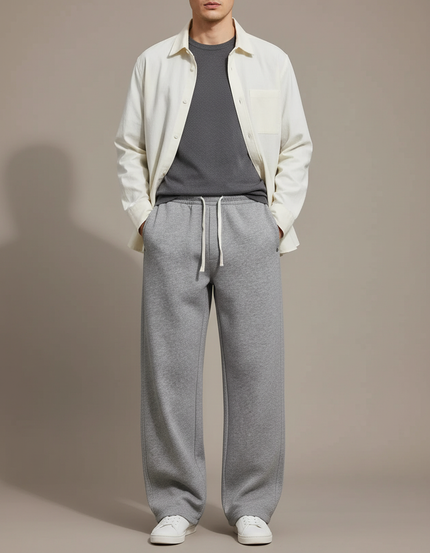 Pantalon Parachute Gris Ample Molleton Décontracté Cordon Homme