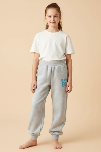 Pantalon Parachute Gris Ample Molletonné Enfant Décontracté