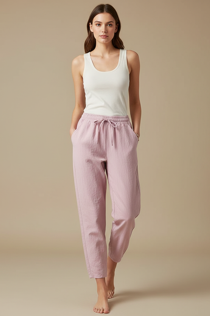 Pantalon Parachute Rose Lin Ample Décontracté Femme