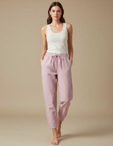 Pantalon Parachute Rose Lin Ample Décontracté Femme
