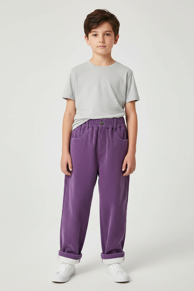 Pantalon Parachute Violet Côtelé Ample Élastiqué Décontracté - Cordé