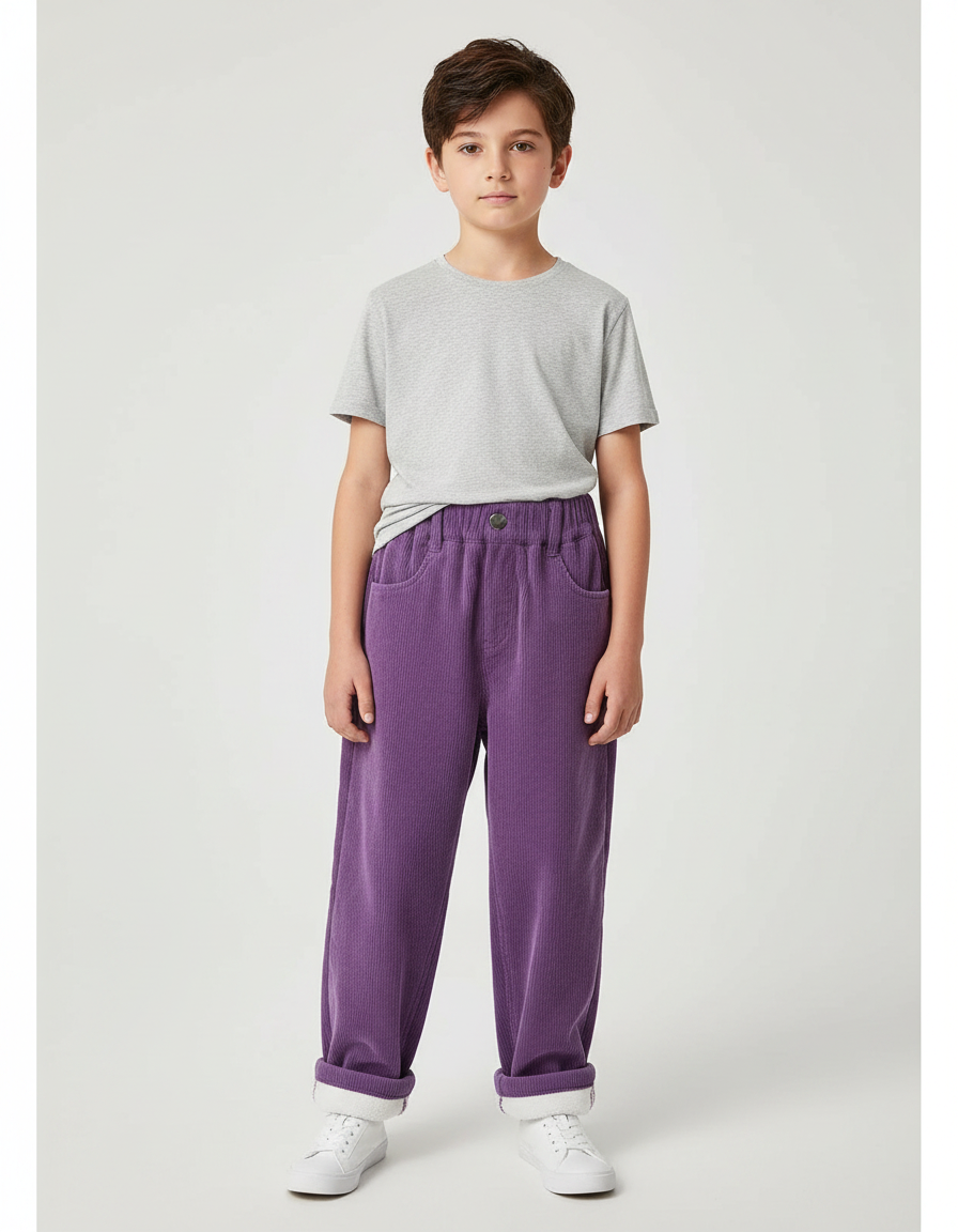 Pantalon Parachute Violet Côtelé Ample Élastiqué Décontracté - Cordé