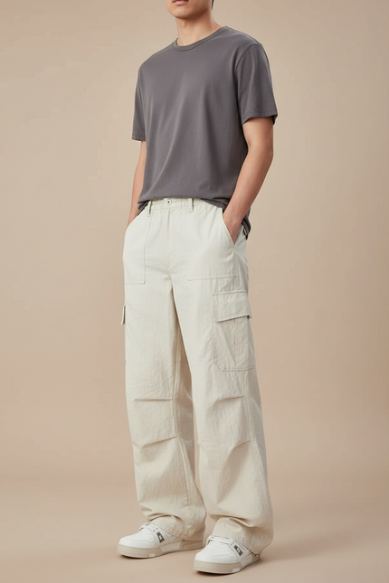 Pantalon Parachute Blanc Homme - Beige Polyester