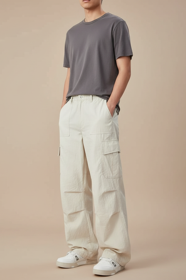 Pantalon Parachute Blanc Homme - Beige Polyester