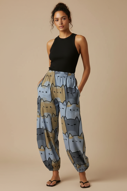 Pantalon Parachute Femme Resserré Aux Chevilles Nylon Streetwear - Imprimé Viscose