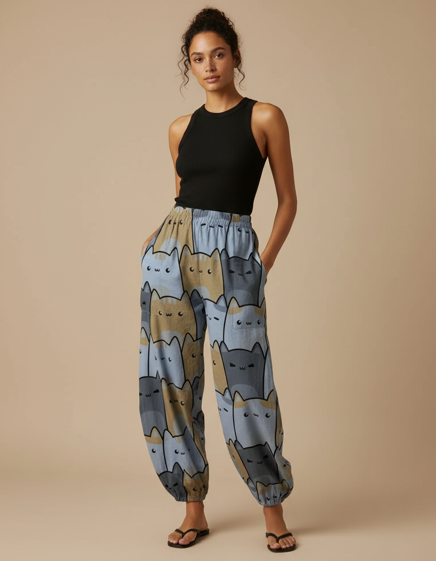 Pantalon Parachute Femme Resserré Aux Chevilles Nylon Streetwear - Imprimé Viscose